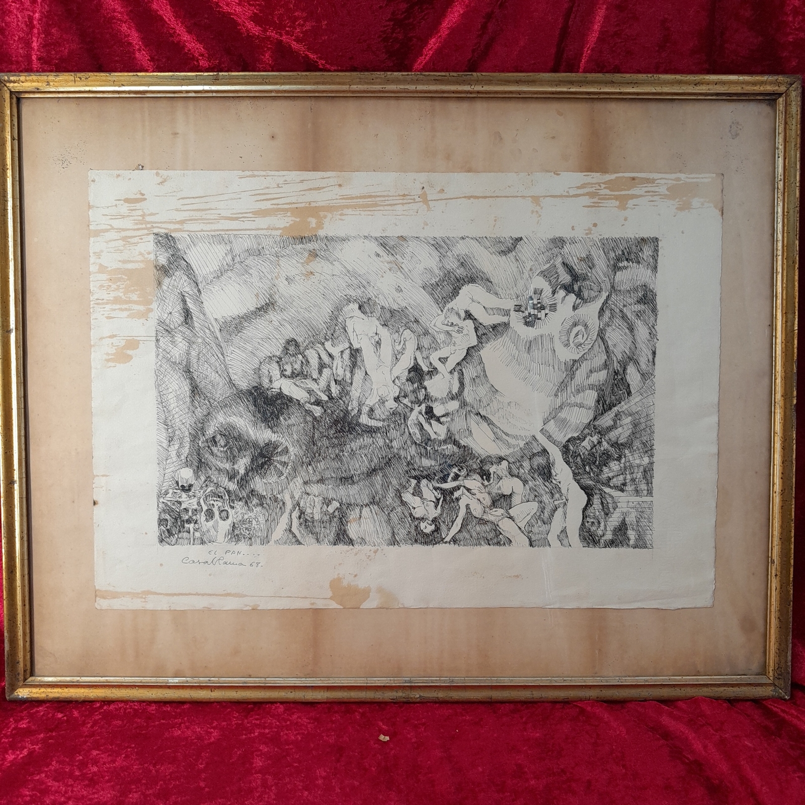 C-1641. ARTISTA DESCONOCIDO. DIBUJO A TINTA. EL PAN. 1968.