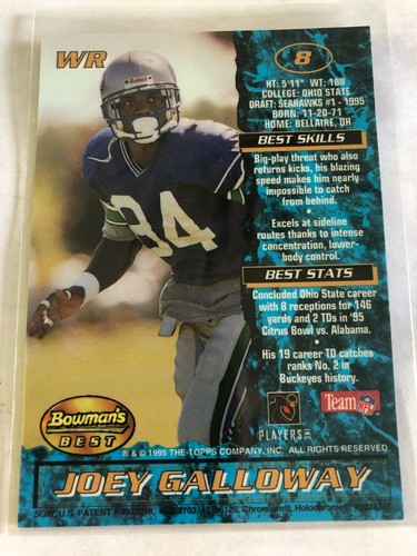 1995 Bowman's Best Joey Galloway #8 Rookie RC Seattle Seahawks - Foto 2 di 2