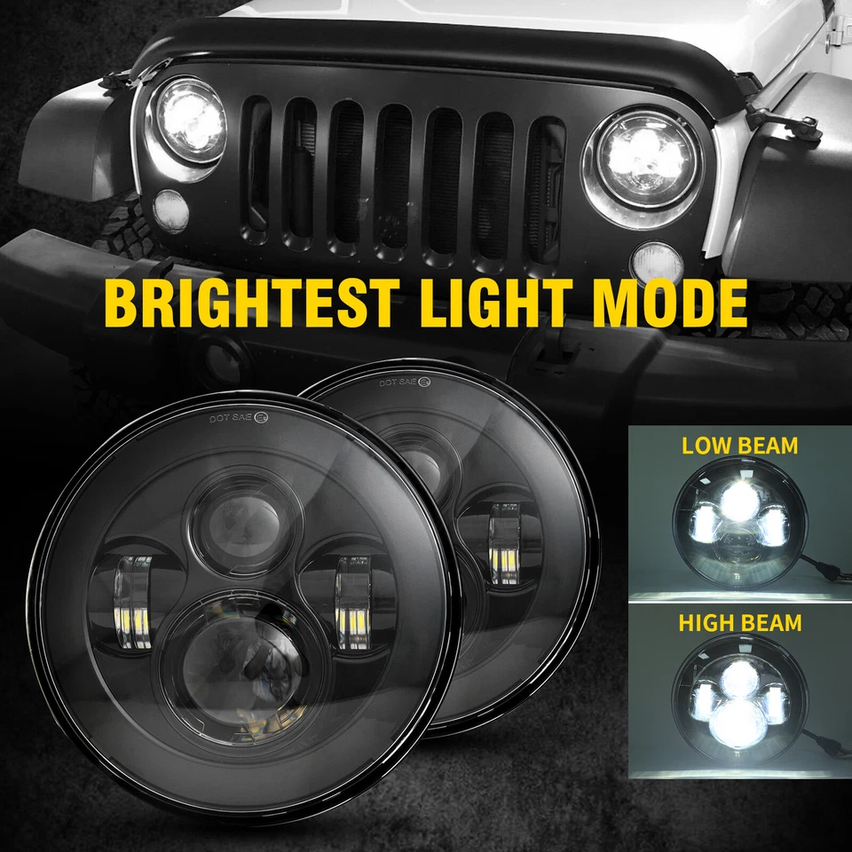 For Jeep Wrangler JK 2007-2018 Combo DOT 7'' LED Headlights Turn Fog Lights Kits - Image 2 of 4