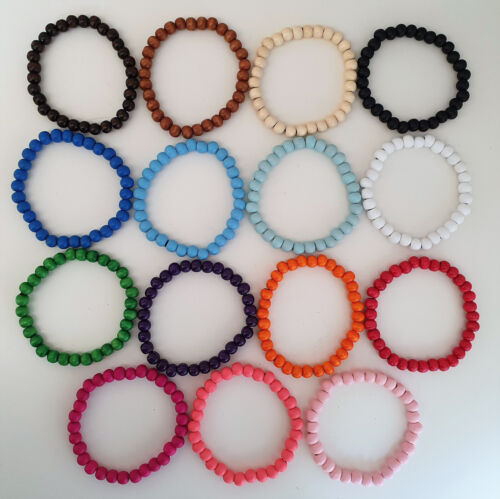 Mens / Womens Wooden Wood Bead Elastic Stacker Bracelet - 15 Colours - 3 Sizes - Picture 14 of 16