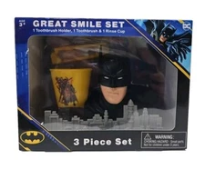 Batman DC Comics Great Smile Set 3 piece Toothbrush, Holder & Rinse Cup NEW