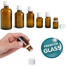 Essential Oil Bottles Empty Amber Glass Euro Dropper White Cap Refillable Vial
