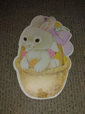 Vintage Eureka Diecut Spring Easter Bunny in Basket Two Sided 7.5'' x 12''