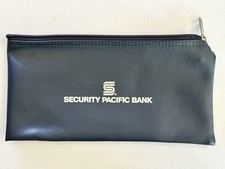 SECURITY PACIFIC BANK Blue Zippered Vinyl Money Bag NEW 11" x 6" w/Label