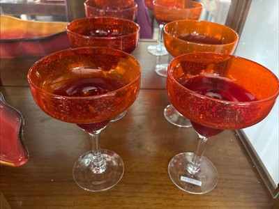 VTG Pier 1 Hand Blown Red/Orange Dual Margarita Glasses 6.75'' Set Of 4 NWT