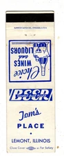 TOM'S PLACE matchbook matchcover - LEMONT, ILLINOIS