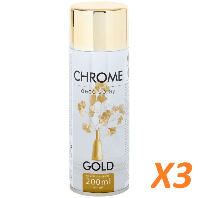 ✅X3 Bombe Peinture en aérosol Gold chromé Doré 200ml pour divers matériaux - Imagen 1 de 1