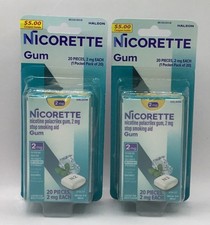 2 Nicorette Gum, Stop Smoking White Ice Mint Pocket 2MG 20x2 40CT Exp 2/28