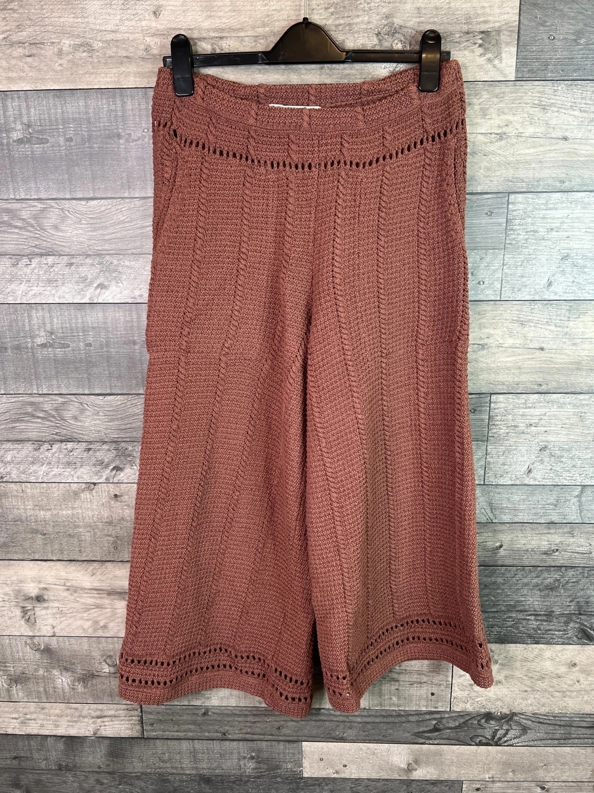 Free People Knitted Trousers Size Medium Crochet Knit Wide Leg Boho Crop