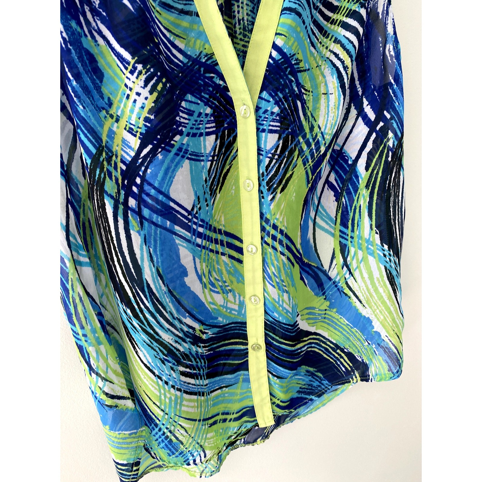 Y2K Wrapper Collared Button-up Green and Blue Pat… - image 8