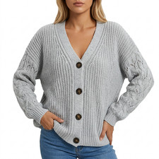 Damen Cardigan Strickjacke Grobstrick NEU Gra...