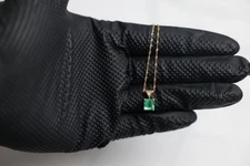 10K Gold Women’s Necklace 1ct Natural Emerald & Trillium Cut Diamond
