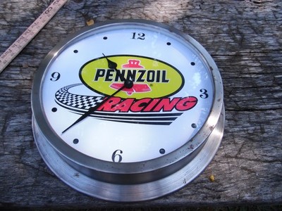 Vintage  Pennzoil Racing  Advertising, Battery, 15.5'' Wall Clock Sign Gas Oil...