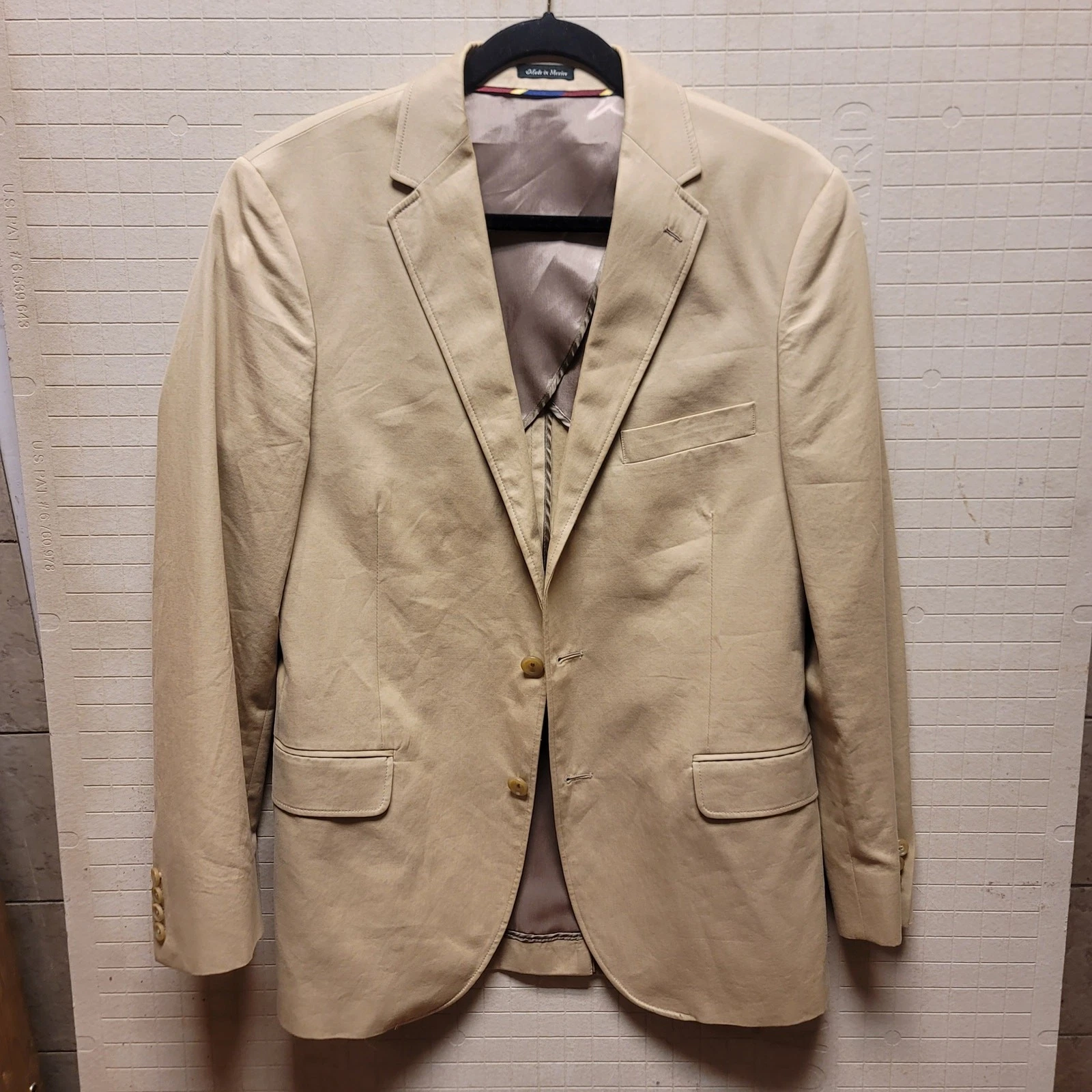 J. Crew blazer Men 40 Regular Tan Double button cotton lined jacket coat Italian