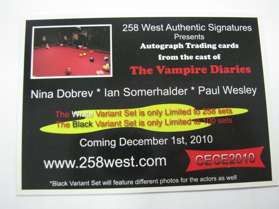 The Vampire Diaries Nina Ian Paul Wesley 258 West Authentic CECE2010 Promo Card - Image 2 of 2