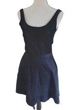 Gap Black Denim Dress Size 0 Linen Blend Sleeveless Round Neck Shimmer Flare