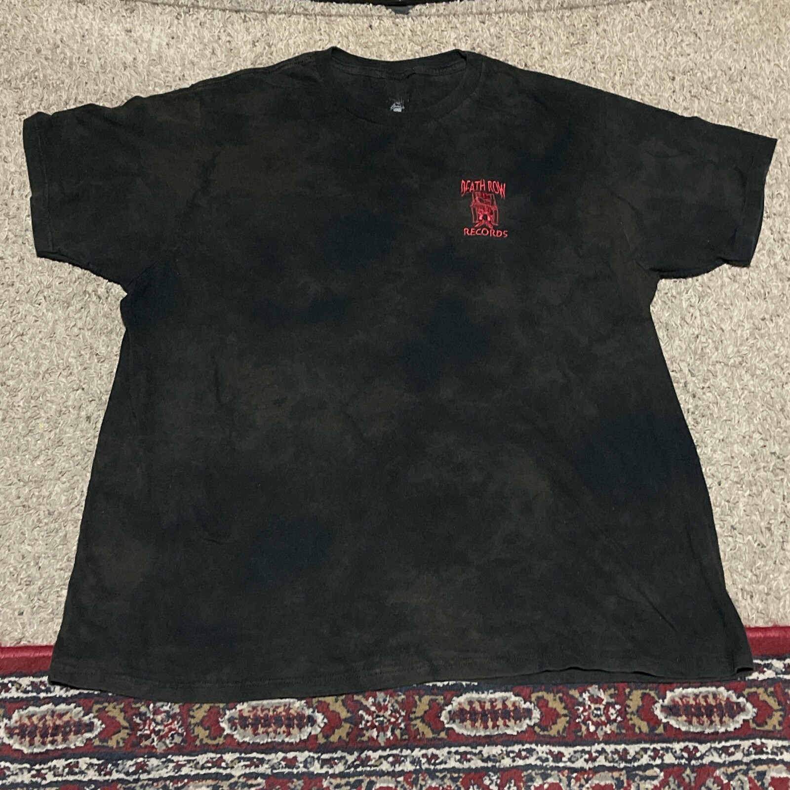 FILA Camicia Death Row Records uomo nera tie dye logo ricamato candeggina lavata XL