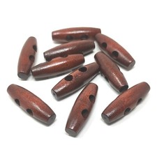 Dark Red Brown Wooden 10 x 35mm Cylinder Toggle Buttons Sewing Scrapbooking