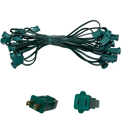 WINTERGREEN LIGHTING 10'-100' Green Christmas Light Socket Stringer, 12" Spacing, C7/E12, 8A, SPT1