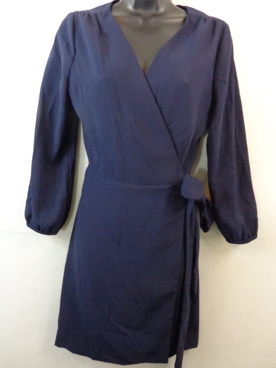 j crew blue wrap dress J. Crew Wrap Dress Women's 4 Navy Blue Long Sleeve Lined