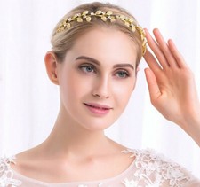 Pearl Rhinestone Bridal Star Leaf Wedding Headband Headpiece Tiara Gold Crown