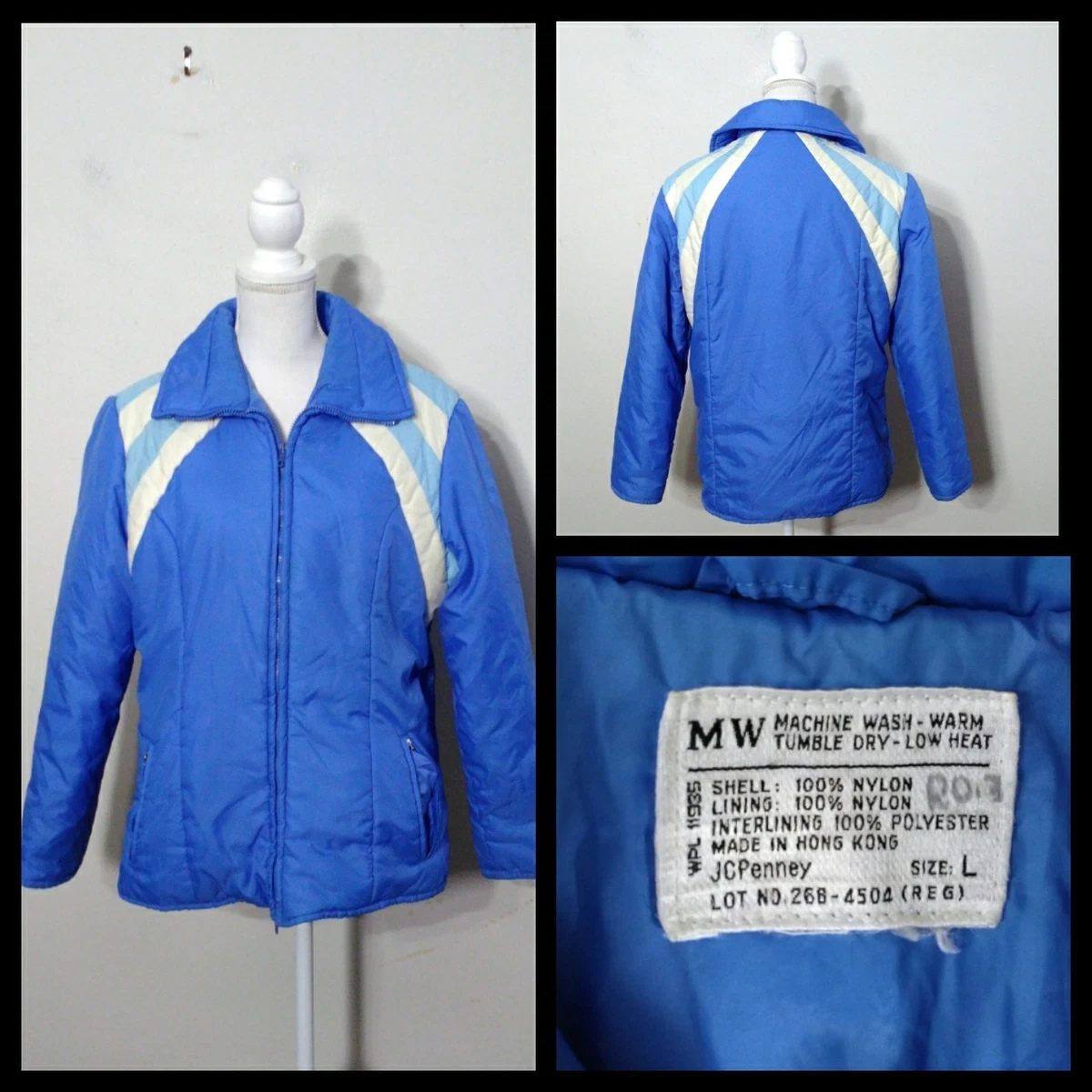 JC Penny Ski Jacket Women s Lg. 1970 s Blue Atomic Polyester Coat