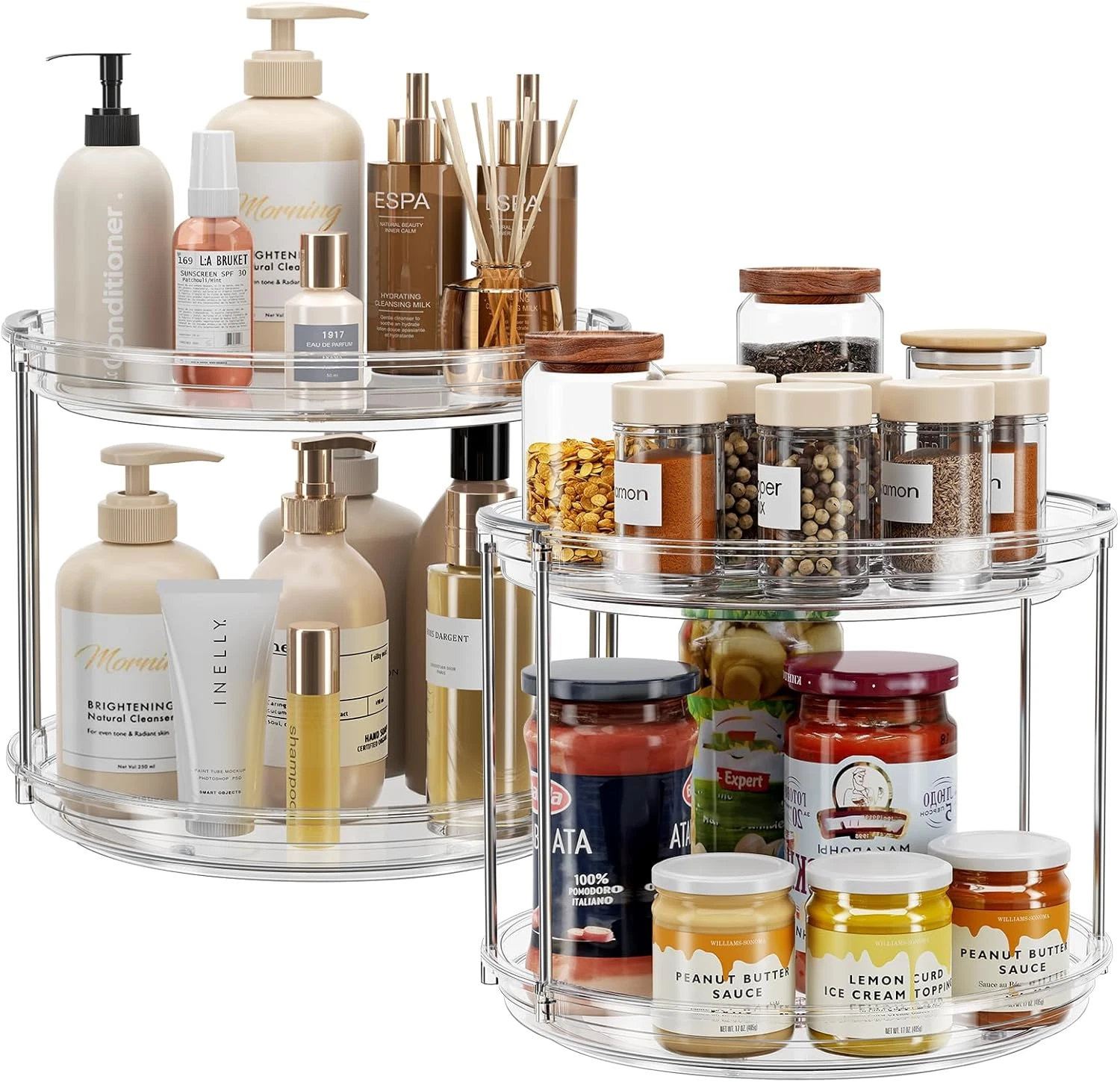 2pcs 2 Tier Lazy Susan Turntable Organizer 9.25'' Rotating Spice Rack Organizer