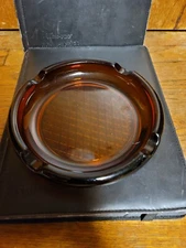 Ashtray Round led Crystal amber Glass Cigarette lattice smoking USA VTG  cool