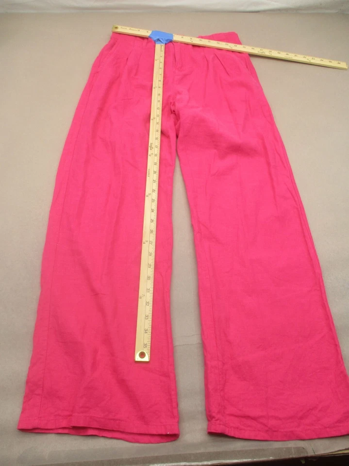 LOVE TREE Size L Womens Pink Pocket Mid Rise Summer Wide Leg Linen Pants 520 - Image 2 of 4