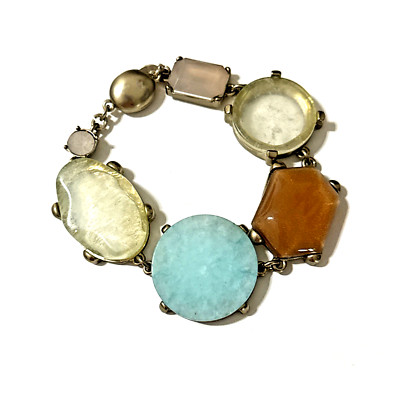 Chico's MABEL Bracelet Stone & Glass Cabochon Link Multicolor Heavy Bold 8.5''