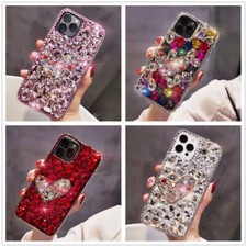 Heart Bling Diamond Women Girl Rhinestone Crystal Cute Wrist Strap Back Case
