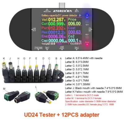 DC5.5 Type-C USB Tester Digital Voltmeter Ammeter Power Bank Battery Volt Meter