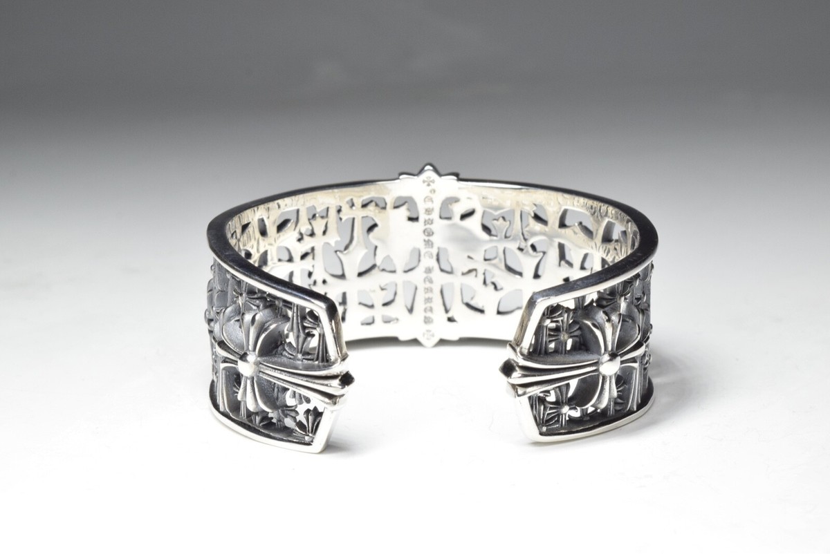 Sterling Silver Chrome Chunky Cross Link Cuff Bracelet Sterling Silver Chrome Chunky Cross Link Cuff Bracelet