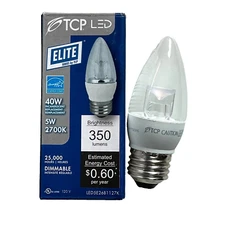 TCP LED5E26B1127K 5W 2700K Clear LED 40W Equal Dimmable E26 LED Chandelier Bulb