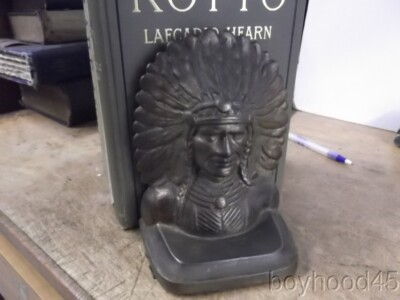 Vintage Bronze Bookends--NATIVE AMERICAN INDIAN CHIEF--Circa 1920s