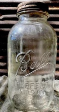 RAREST VINTAGE 1910  Ball Perfect Mason USA Clear Ribbed Quart Canning Jar