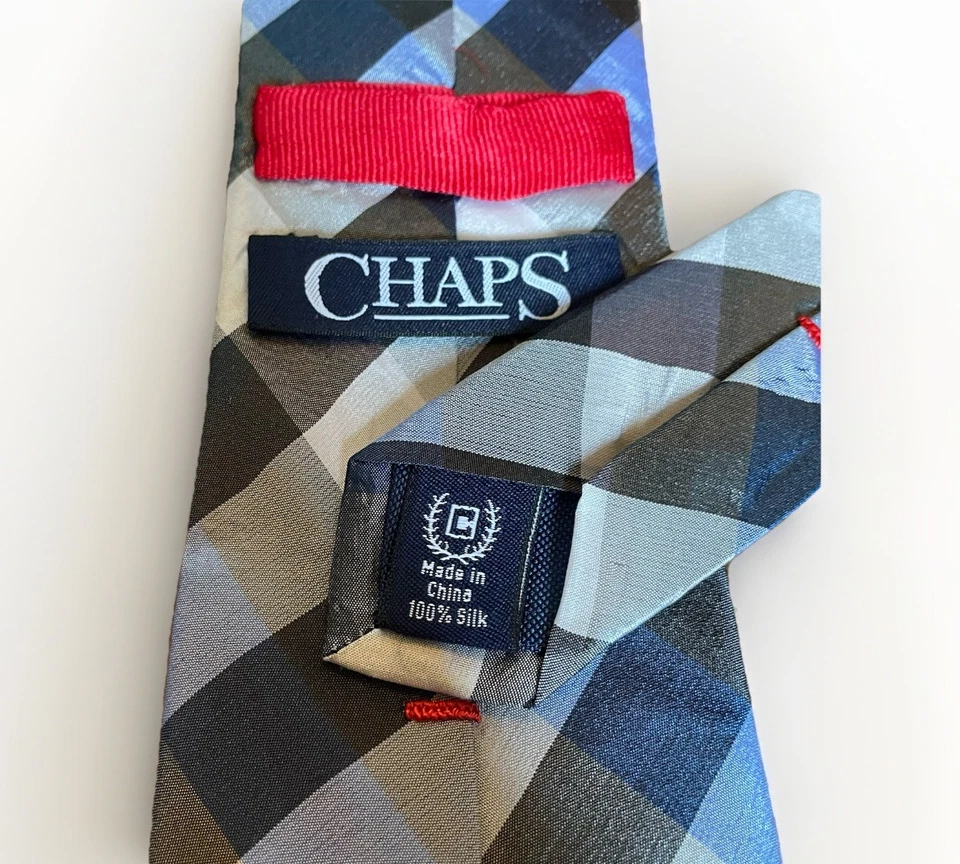 Chaps 100% Silk Neck Tie Blue/Gray Plaid Hand Made 2.75" - Image 2 of 4