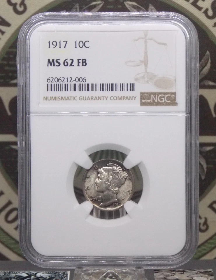 1917 "P" Mercury SILVER Dime 10c NGC MS62 FB #006 *FULL BANDS* Unc ECC&C, Inc. - Image 3 of 4
