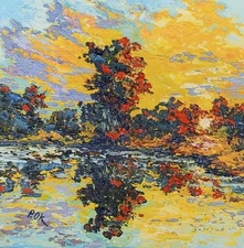 Landscape Oil Painting, Unique Texture, Original Art Impasto 8x8" Countryside