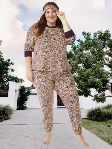 Joyspun Women 2X 18W-20W Velour Pajama Sleep Set with Eye Mask, 3-Piece Animal - Picture 1 of 19