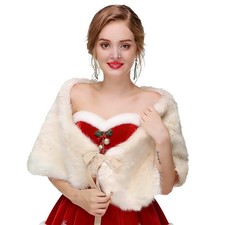 Womens Wedding Faux Fur Shawl Wrap Ribbon Bridal Stole Scarf Bridesmaid