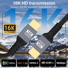 16K 8K HDMI Cable ,HDMI 2.2 Ultra High Speed 96Gbps Gold Plating Braided Cable