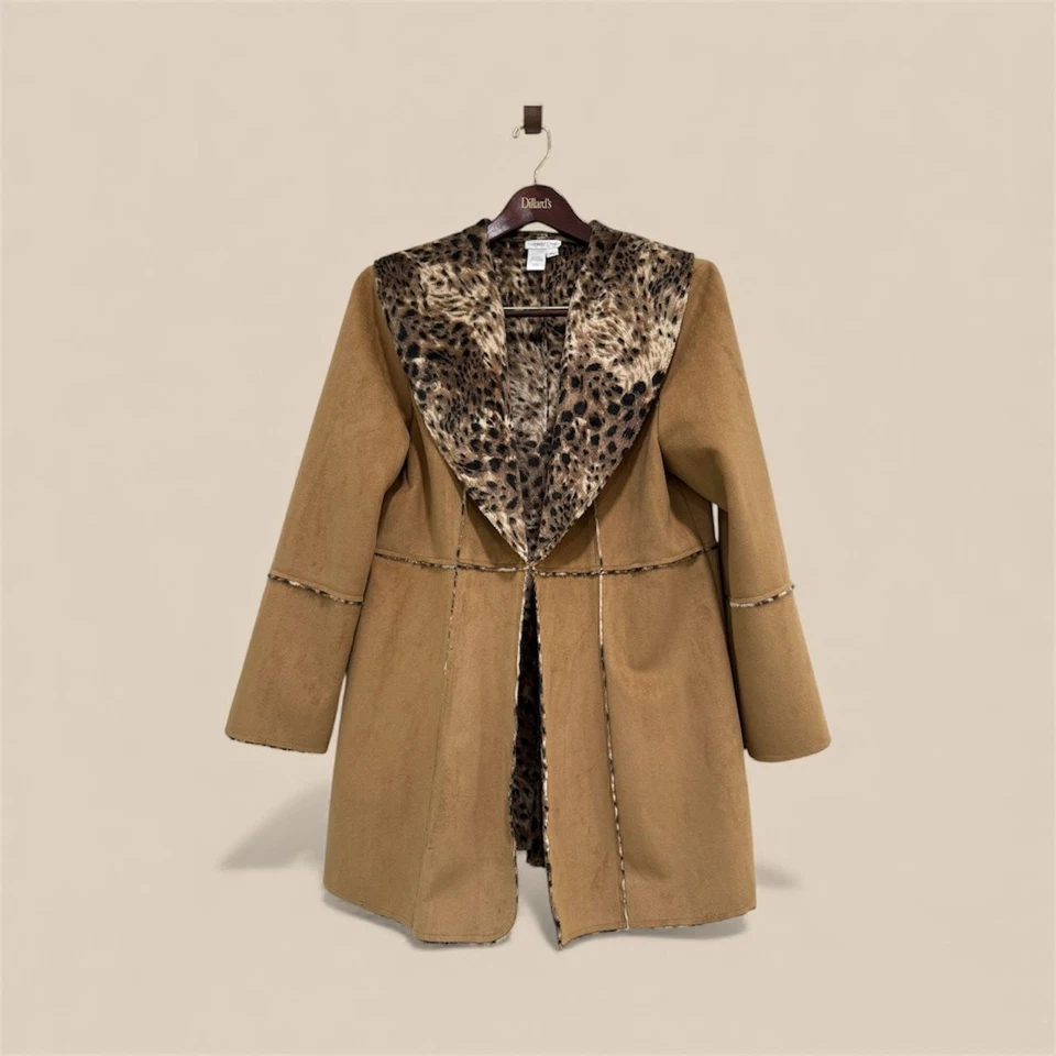 Abrigo Y2K Vintage Coldwater Creek Imitación Gamuza Leopardo de las Nieves Imitación Piel Forrado Foto 3 de 3