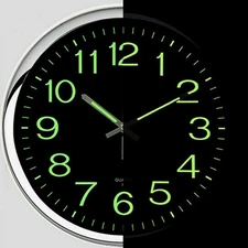 12" inch Modern Battery Wall Clock Luminous Glow Night Light Quartz Silent Large