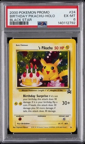 2000 POKEMON PROMO BLACK STAR #24 BIRTHDAY PIKACHU-HOLO PSA 6