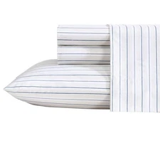 Nautica Beaux Stripe Blue Queen Bed Linen Set 100 Cotton Percale Bedding