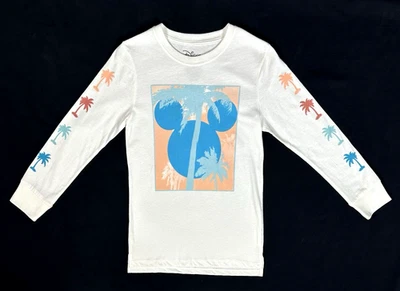 Disney Kinder T-Shirt weiß blau Langarm Baumwolle tropisch Mickey Mouse Symbol M - Bild 1 von 2
