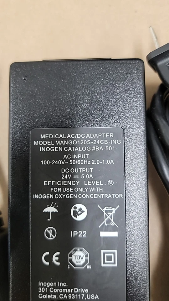 120 Вт адаптер переменного тока зарядное устройство для Inogen G5 портативный BA-501 MANGO120S-24CB-ING, 24V 5A - Изображение 2 из 2