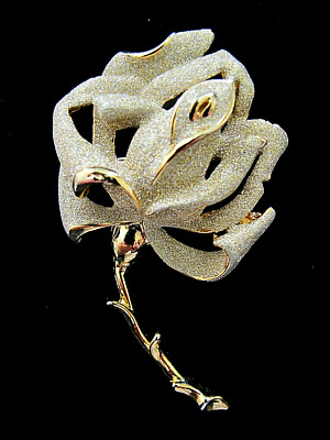 Vintage Large Goldtone with Silvertone Dusted Contrast Rose Brooch/Pin Enhancer