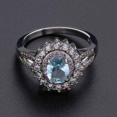 Blue topaz ring .50ct half carat cz stainless steel elegant accents dress 019